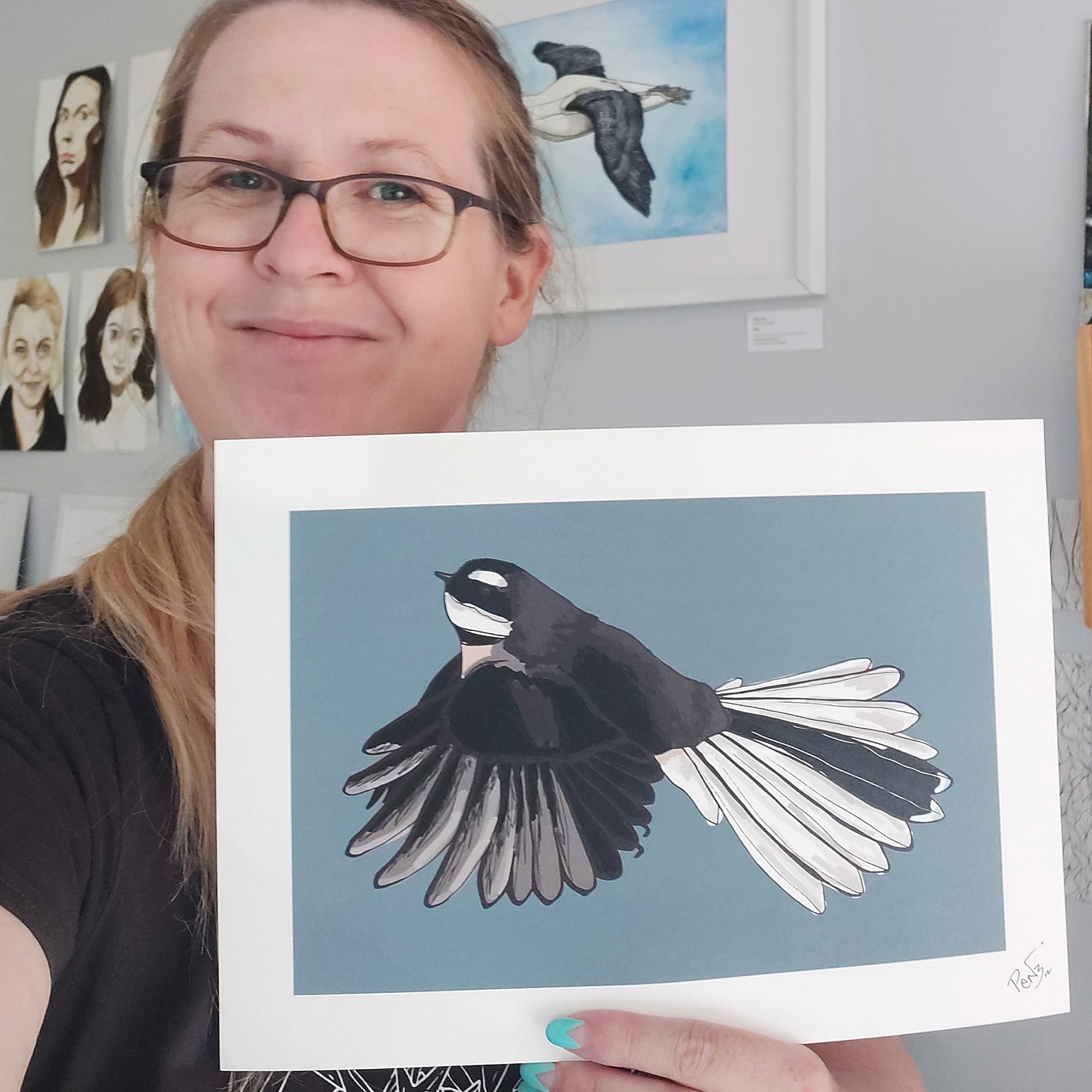 Fantail Art Print, Piwakawaka Sticker sheet