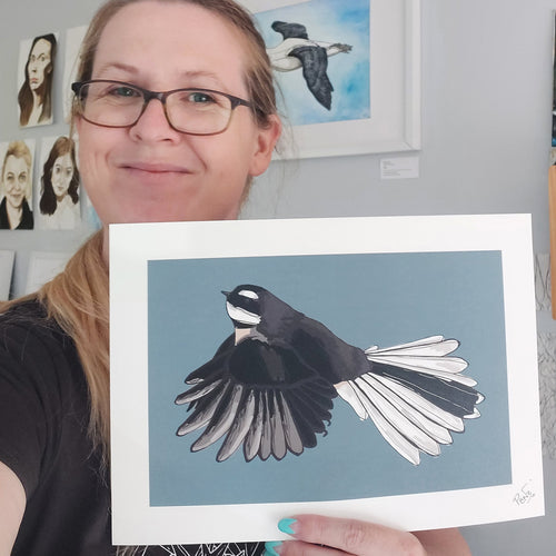 Fantail Art Print, Piwakawaka Sticker sheet